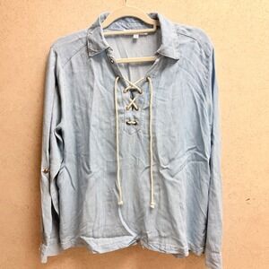 Jane + Delancey M  Womens Blue Lyocell Lace Peasant Nautical Soft Beachy Blouse